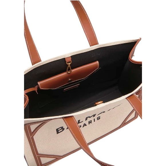 NEW BALMAIN PARIS B ARMY SUMMER CANVAS LEATHER TOTE SHOPPER BAG - Picture 8 of 10